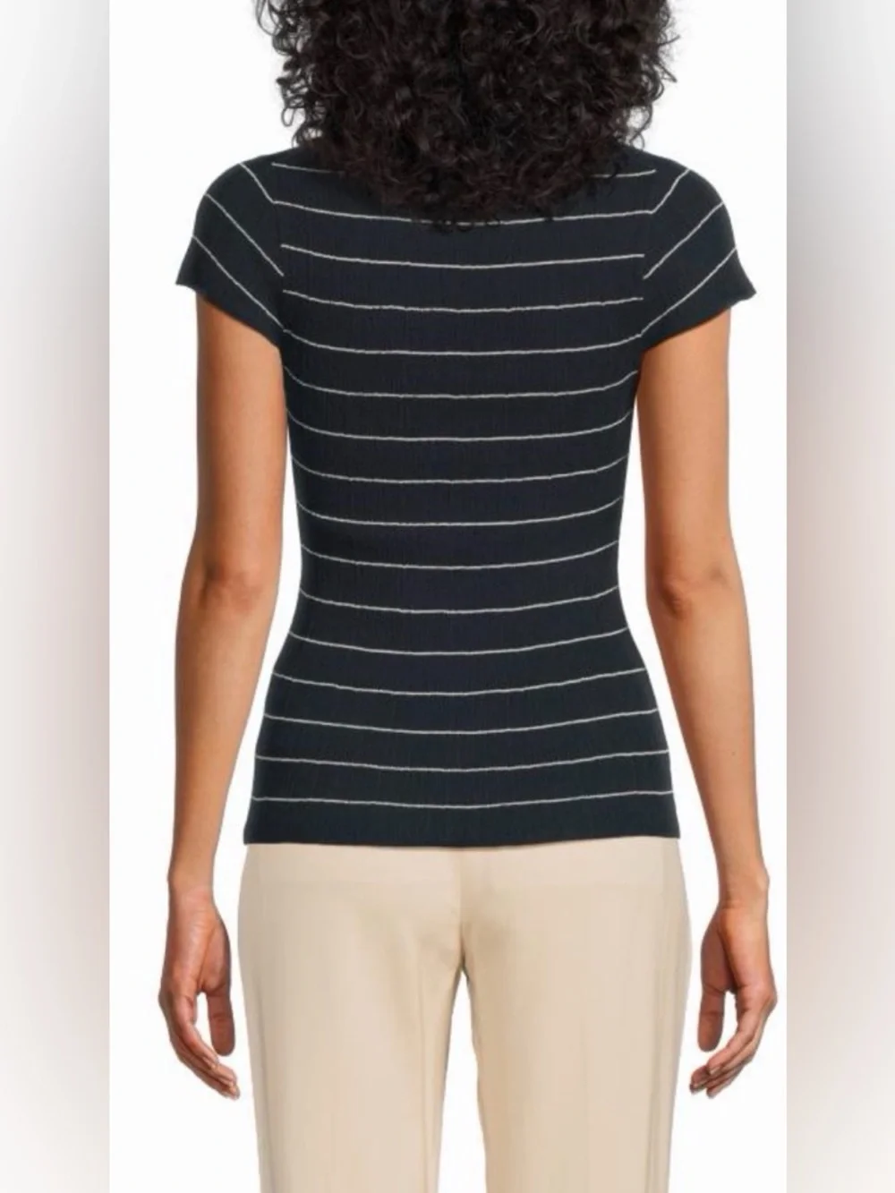 A.L.C. Sam Striped Cotton-Blend Top in Navy/White - Picture 2 of 5